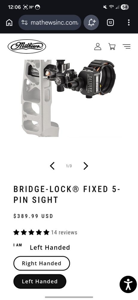 Left hand Mathews Bridge-Lock Fixed 5-Pin Sight