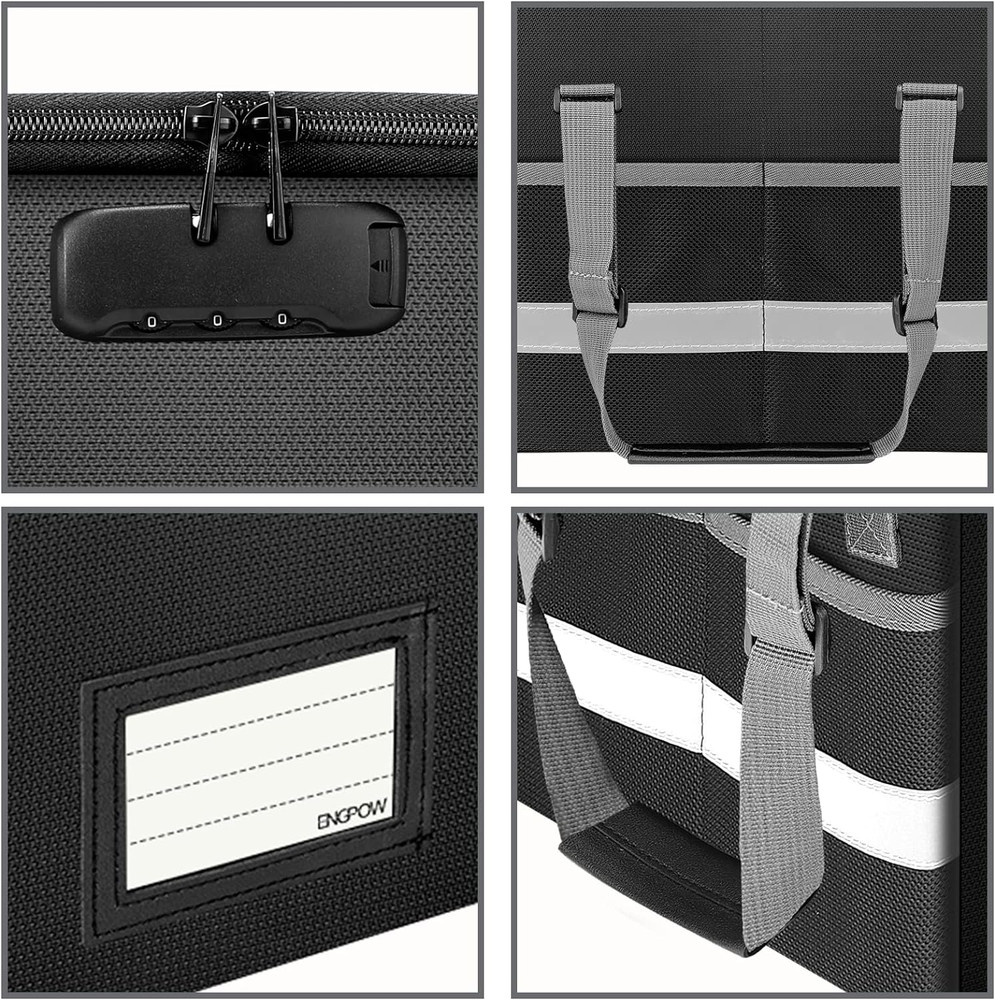 File Box with Lock,Fireproof Document Box with Zipper＆Pockets,Collapsible File O