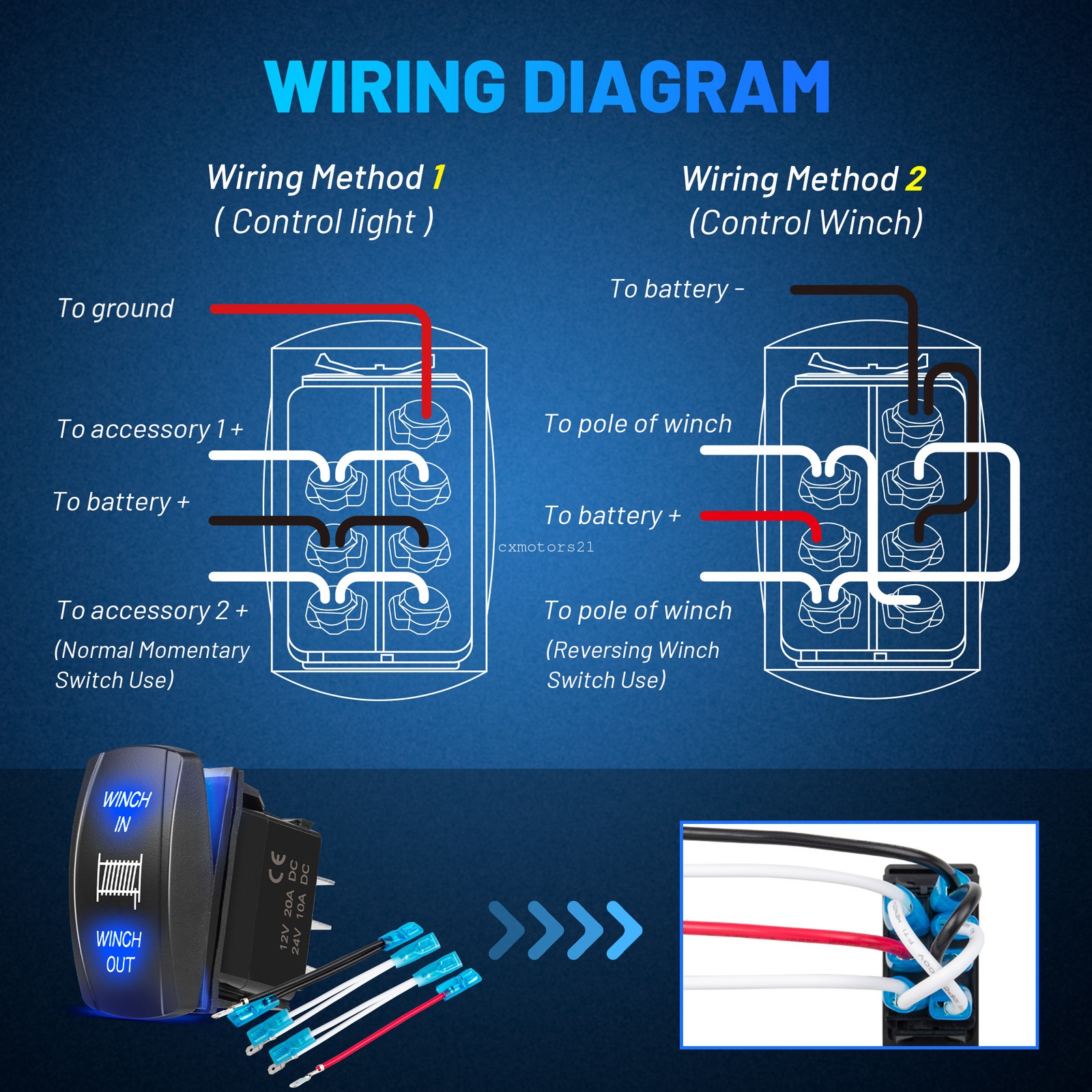 Backlit Winch Control Rocker Switch for Can-am Polaris Honda Kawasaki UTV 12V