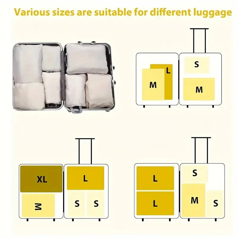 8-Piece Cream Compression Packing Cubes - Double Zipper, Foldable, Multi-Size