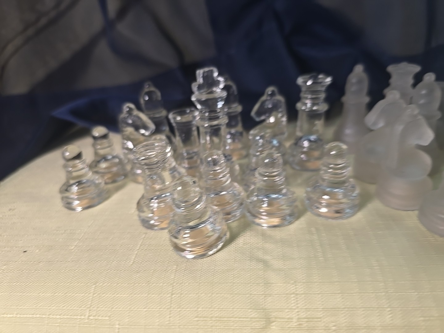 Glass Chess Pieces Frosted & Clear No Board Complete Set