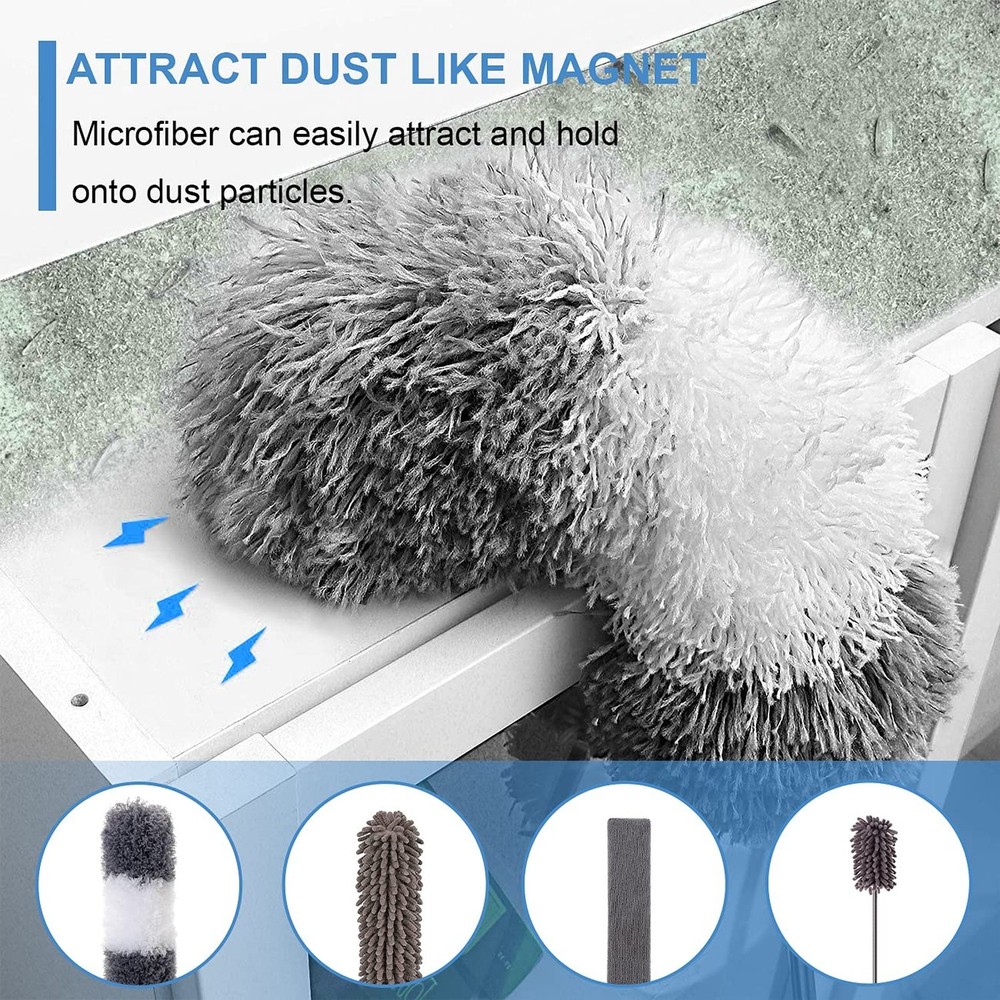 Microfiber Duster Kit for High Ceiling (6pcs), Extendable Dusters for Cleanin...