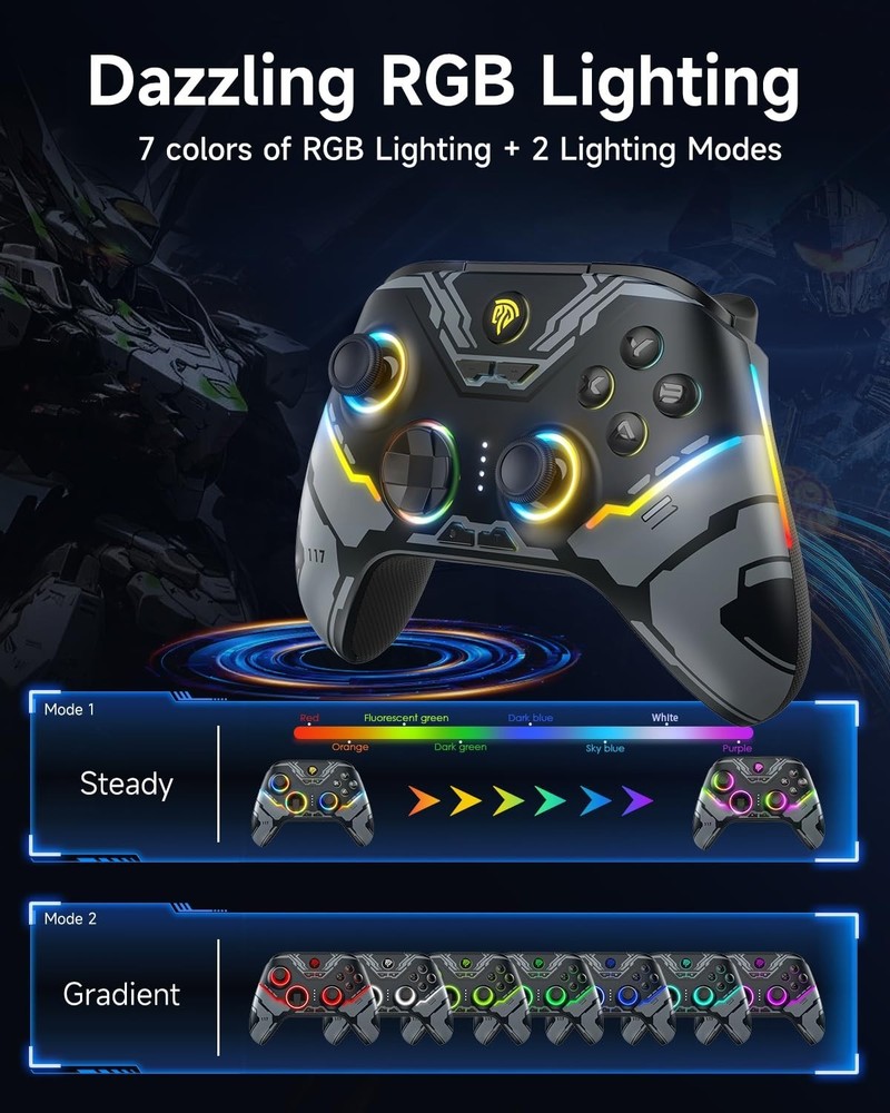 X15 Wireless Gamepad for PC, Switch & Android - RGB, Ergonomic & Customizable