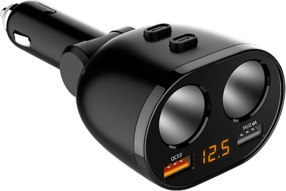 Car Cigarette Lighter Splitter 2-Socket Cigarette Lighter Adapter with Led Volt