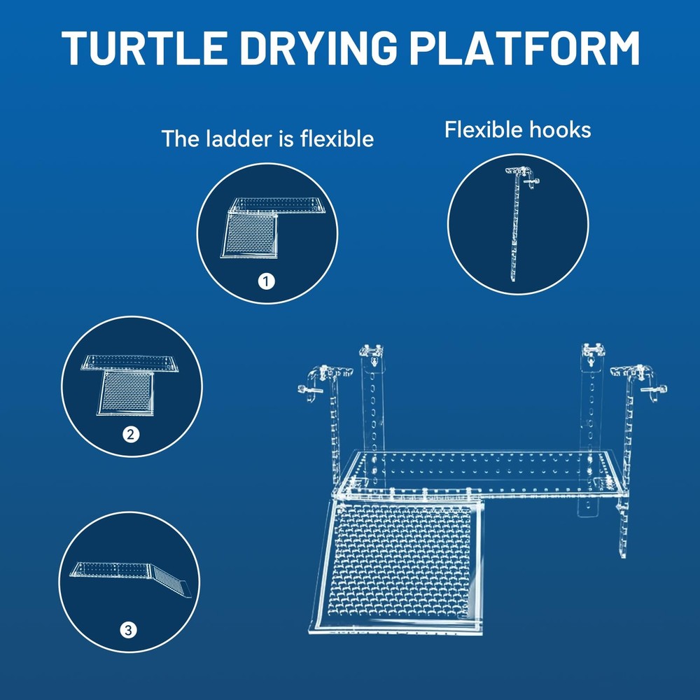 Turtle Hanging Basking Platform with Flexible Ladder, Adjustable Hook Acrylic...