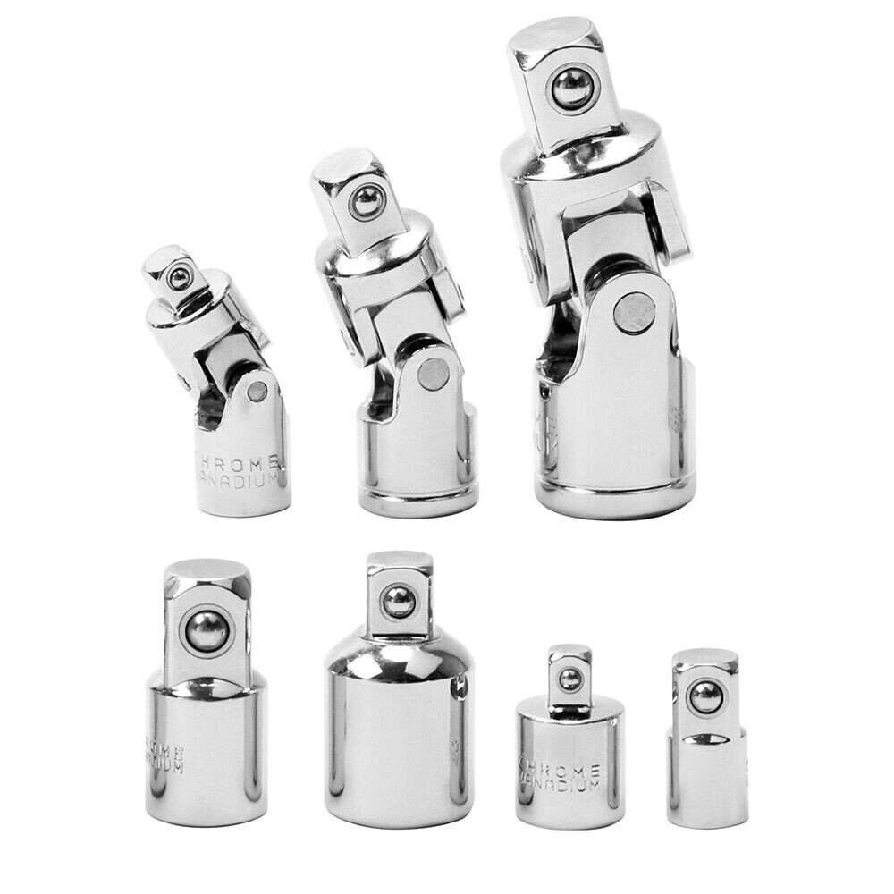 7PC Socket Adapter Set Universal Joint Swivel 1/4" 3/8" 1/2" Reducer Converter