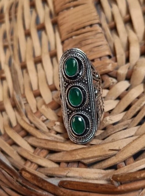 Emerald Gemstone Ring 925 Sterling Silver Handmade Statement Jewelry Ring