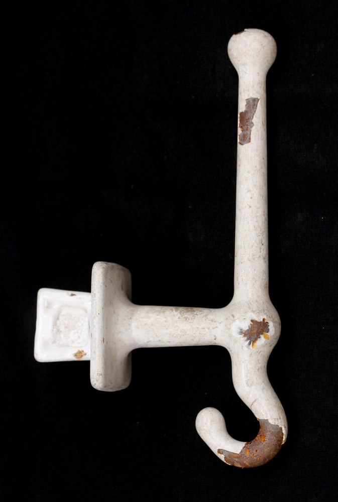 Vintage Cast Iron White Painted Flush Mount Wall Hook