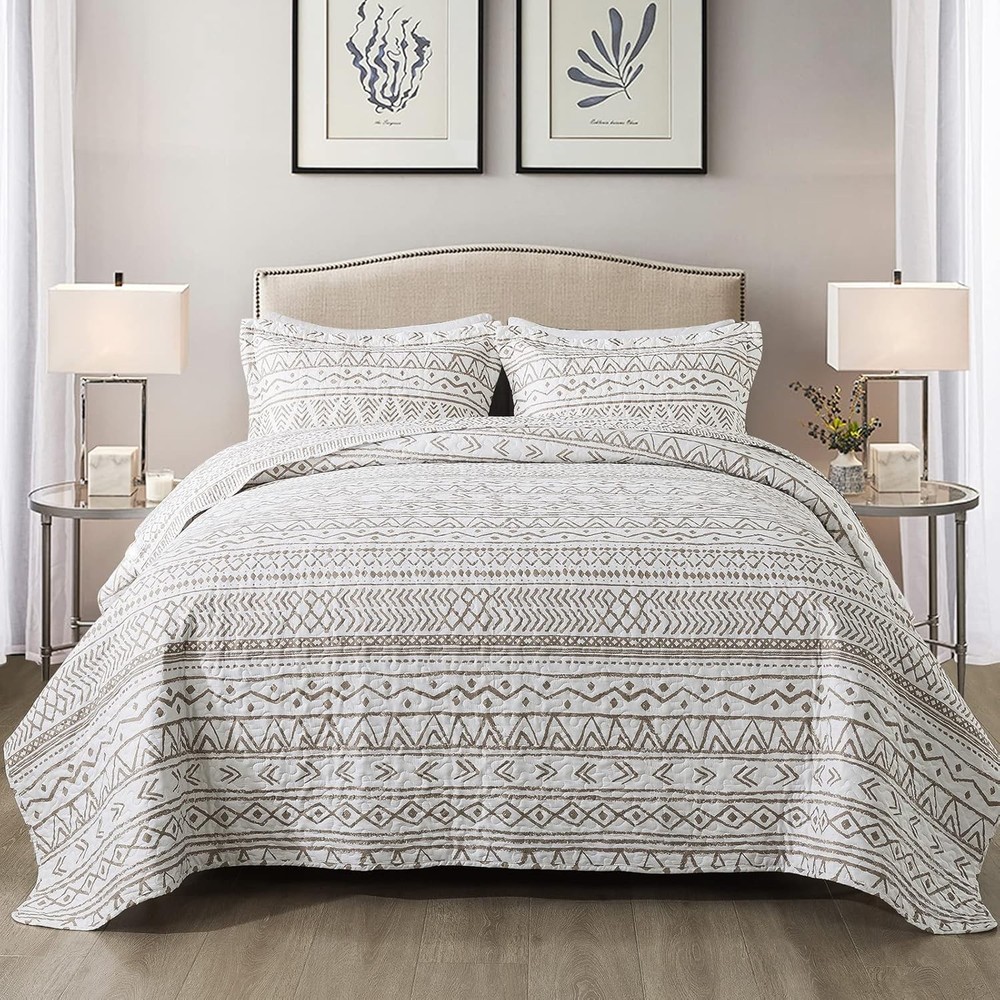 Cotton Bedspread Quilt Sets-Reversible Patchwork Coverlet Set Boho Chic
