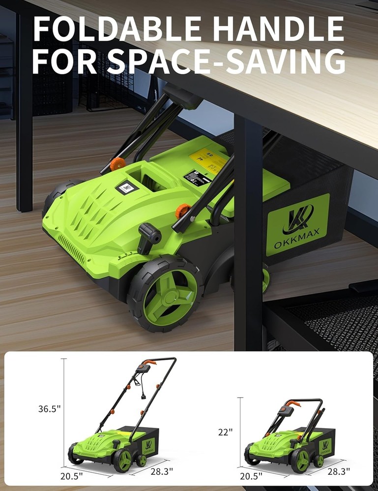 Powerful Foldable Electric Dethatcher with Collection Bag and Depth Adjustment