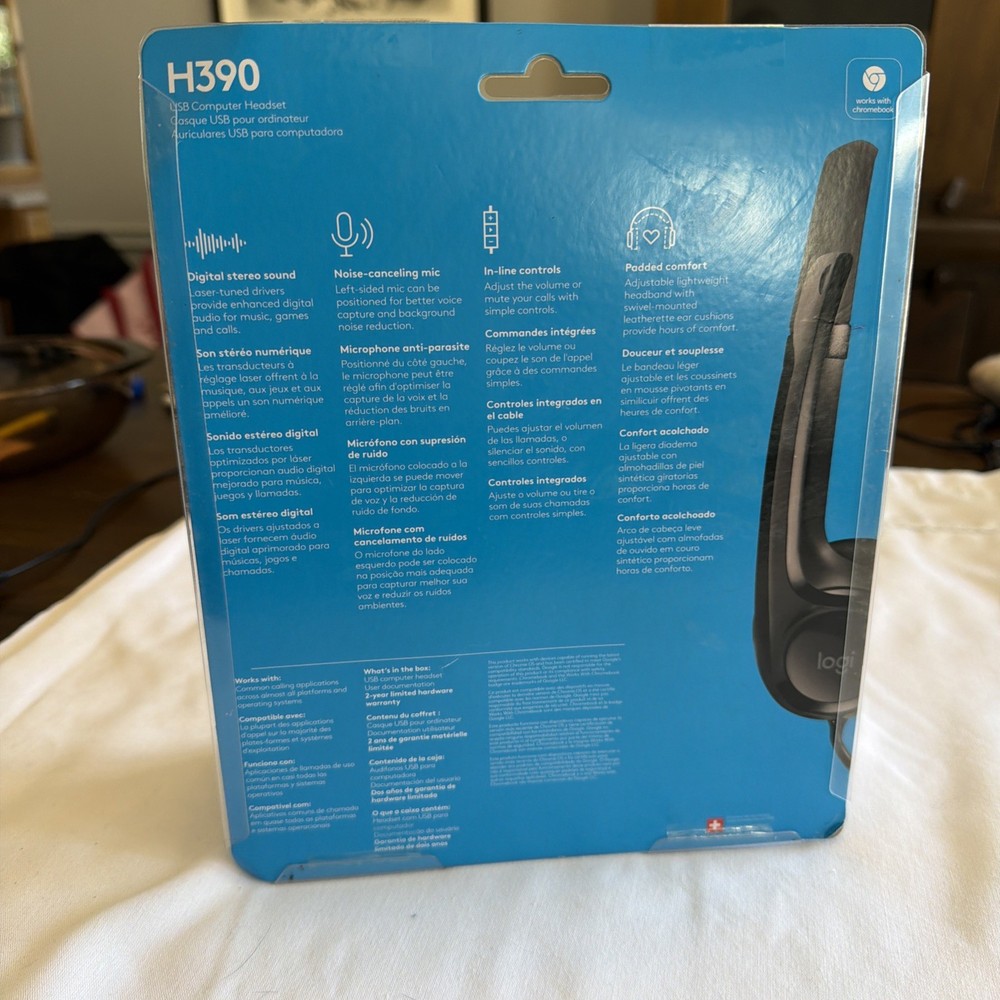 New- Logitech H390 Black Over the Ear USB Headset