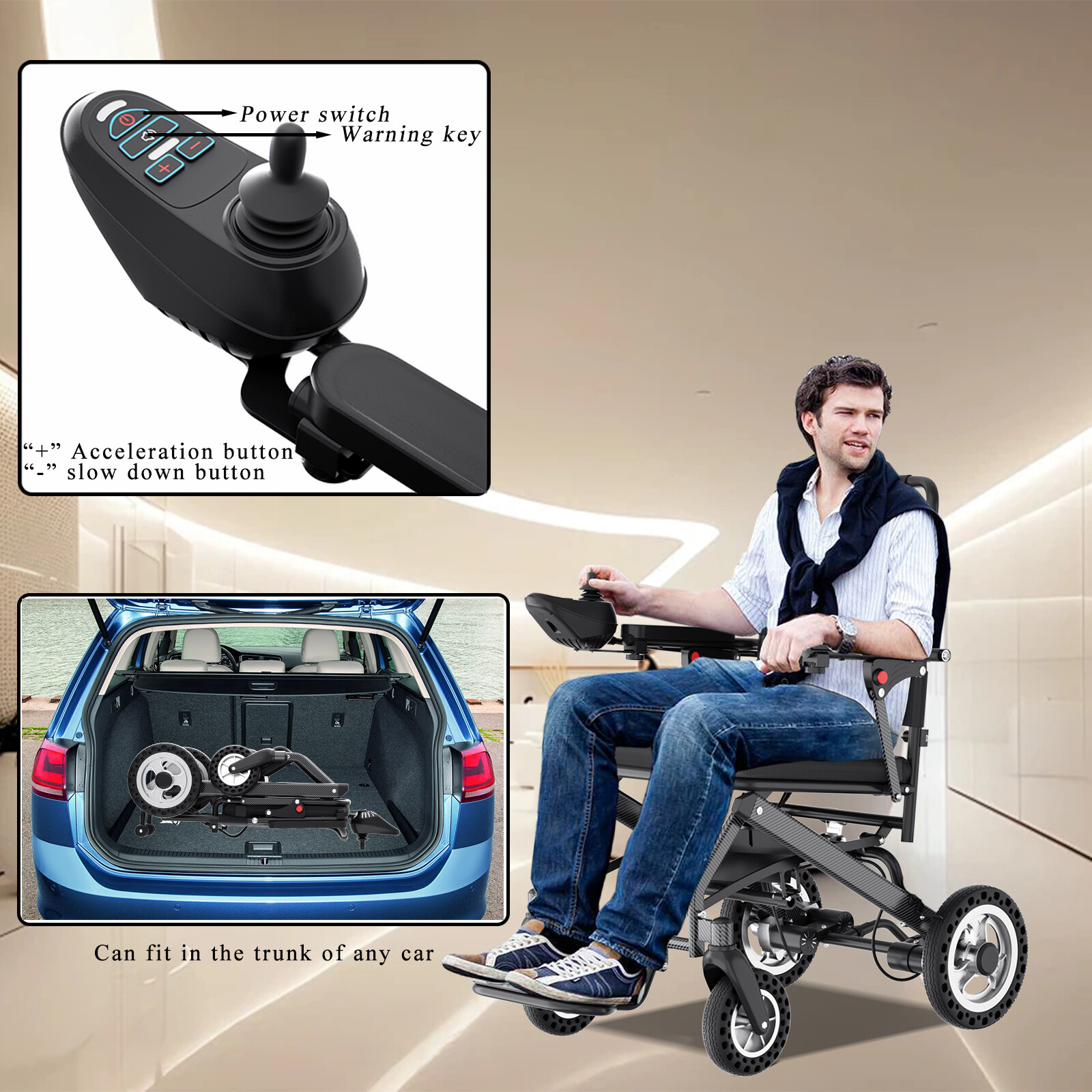 Electric Foldable Lightweight Portable Powerchair Travel Wheelchair All Terrain