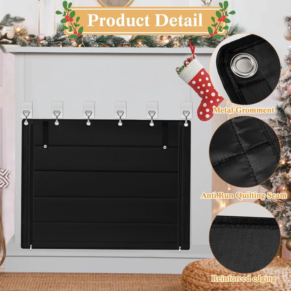 Indoor Fireplace Blanket with Hook & Loop Tapes, Fireplace Draft Cover Stops ...