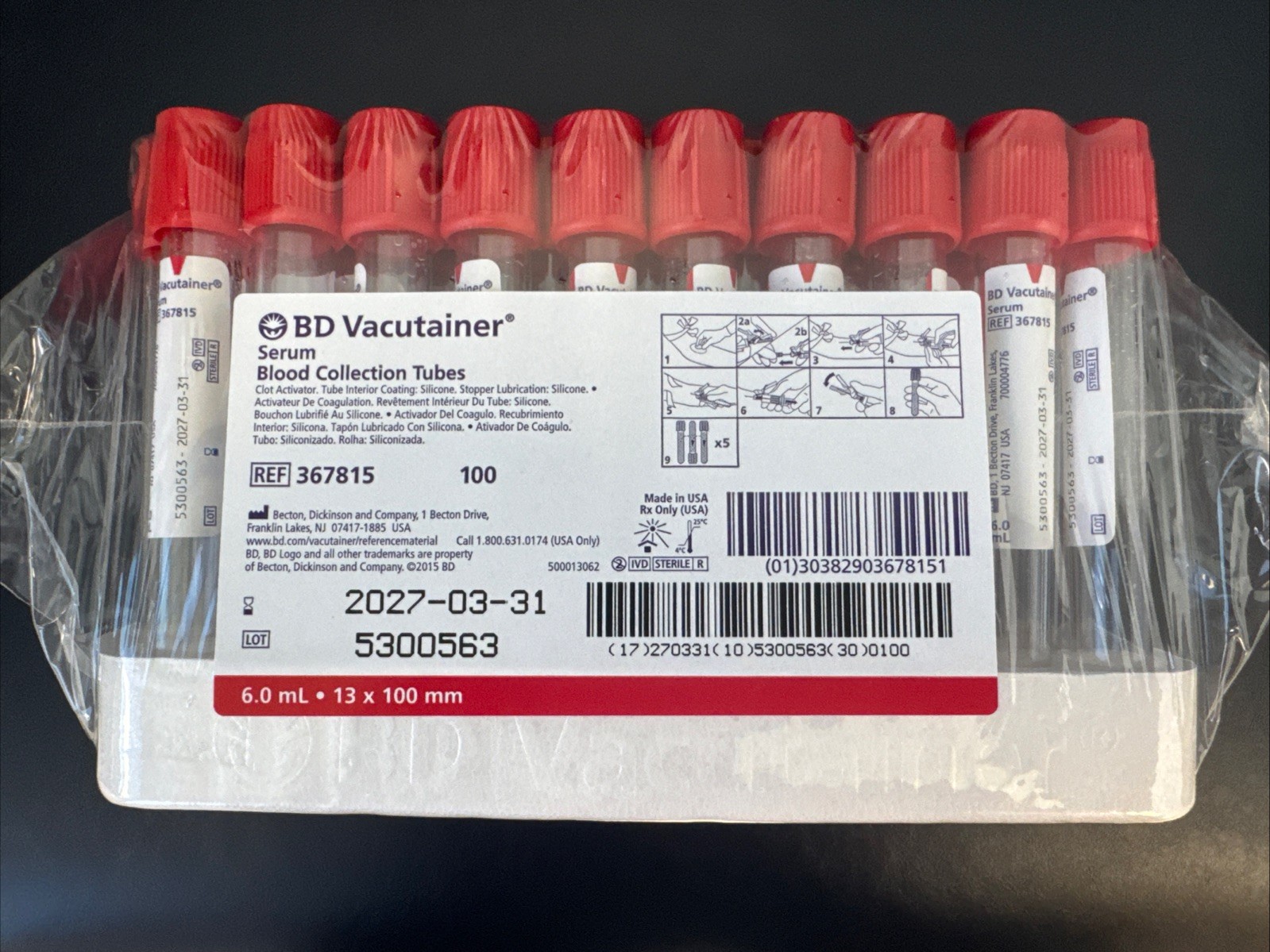 367815 Serum Red top tubes Brand new