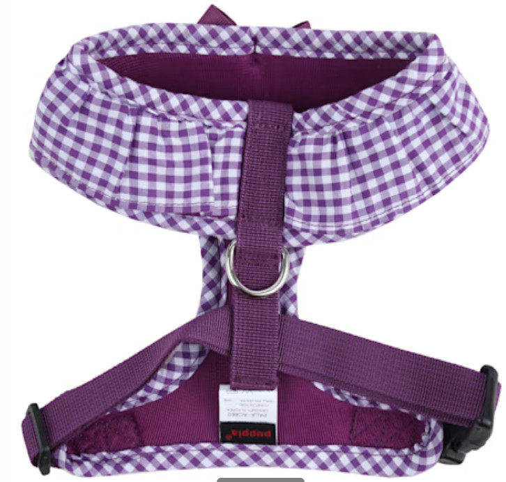 Puppia Dog Harness Purple Gingham M No Choke Over Head Breathable Mesh Medium