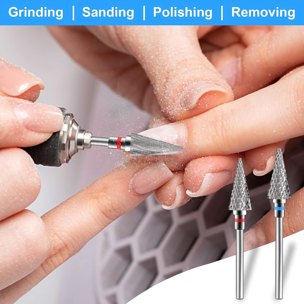 2 Pack Nail Drill Bits for Acrylic Nails, 3/32" Shank Drill Bits for Nails Profe