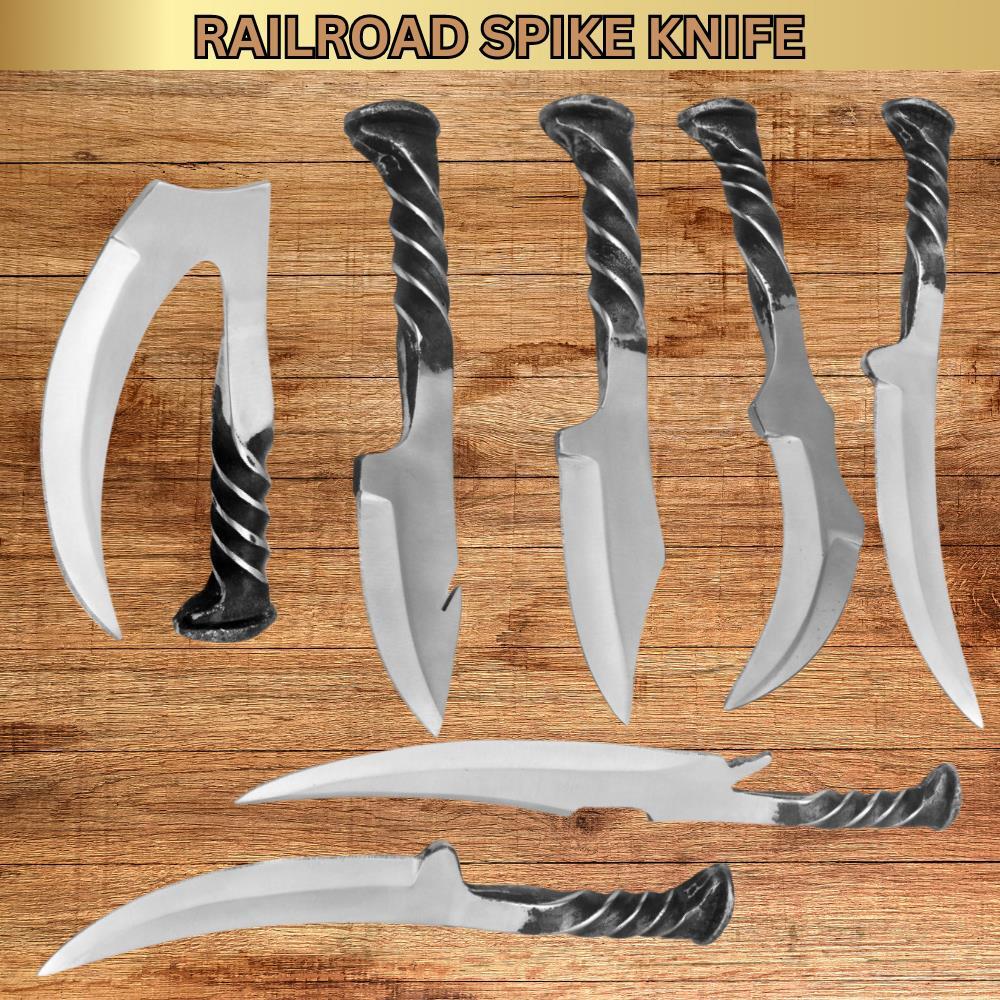 RAILROAD SPIKE KNIFE HAND FORGED - FIRESIDE SURVIVOR CAMPING TOOL W/ SHEATH