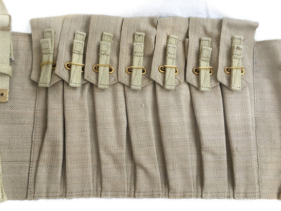 WW2 British Army 7 Pocket STEN Mag Pouch Bandolier 1944 Reproduction Light Khaki
