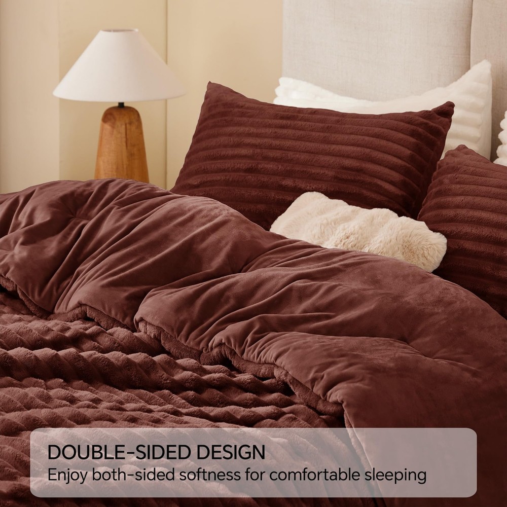 Fleece King Comforter Set -Super Soft & Warm Fluffy Hot Chotolate Bedding, Lu...