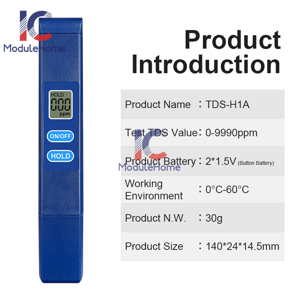 TDS Meter Digital Tester Water Quality Testing Tool for Drinking Water 0-9990ppm