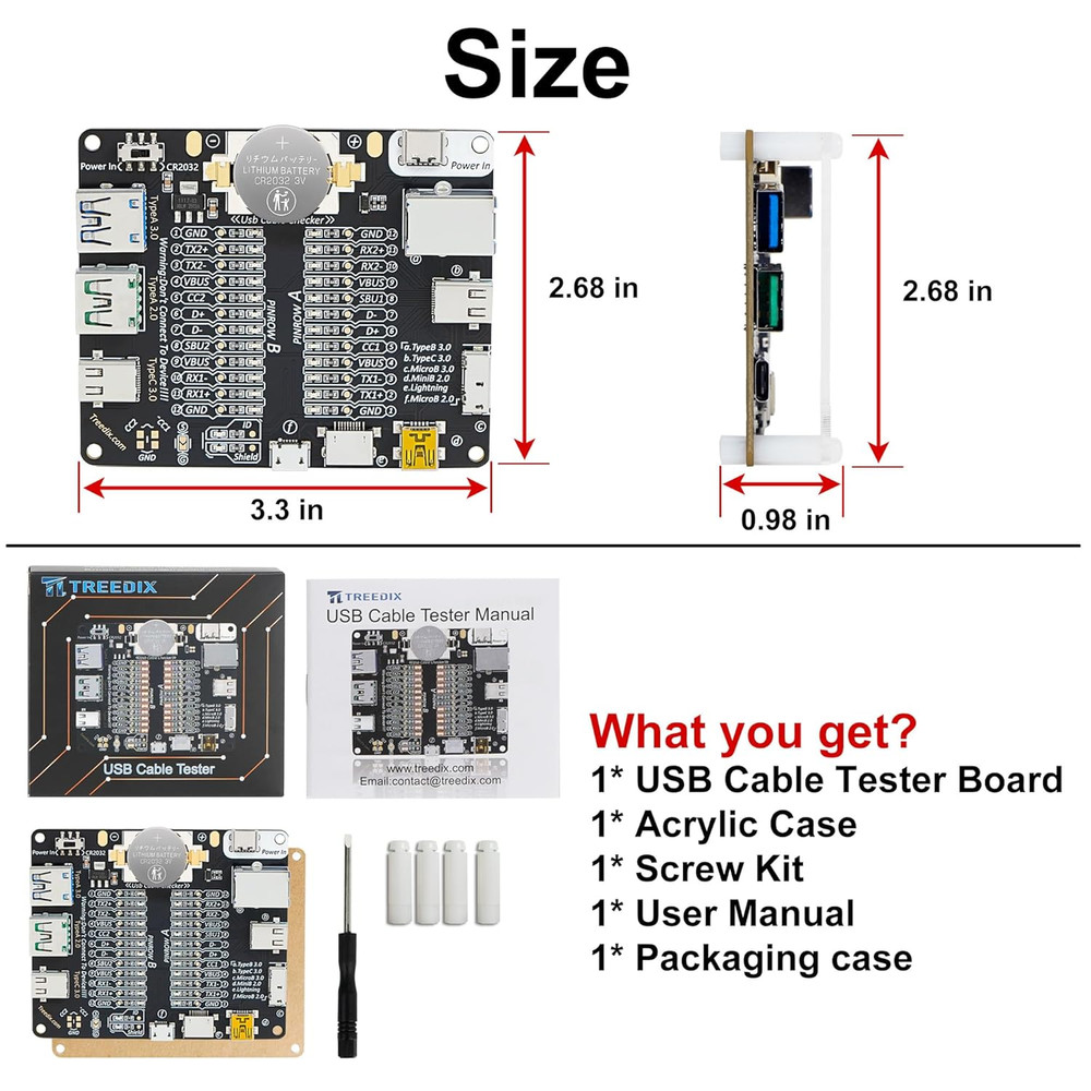 USB Cable Tester Board USB Cable Checker Data Wire with Acrylic Case Charging Te