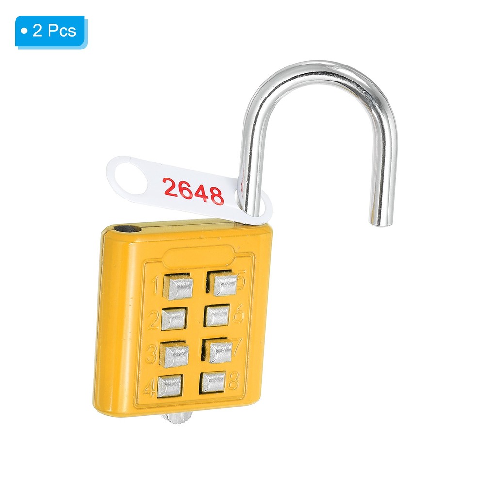 8 Digit Button Combination Padlock 2-Pack Yellow for Gym or School