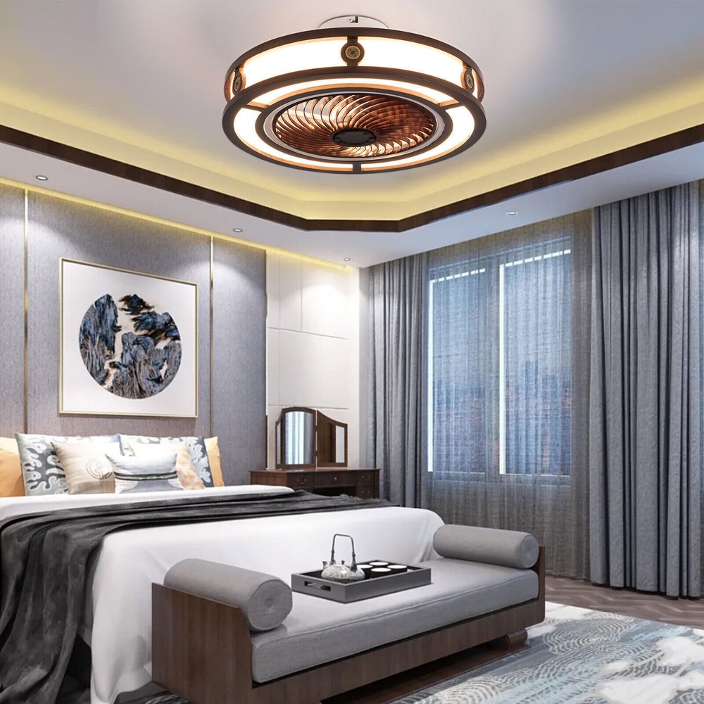 20" LED Small Ceiling Fan Modern Semi-Enclosed Flush Mount Remote Control