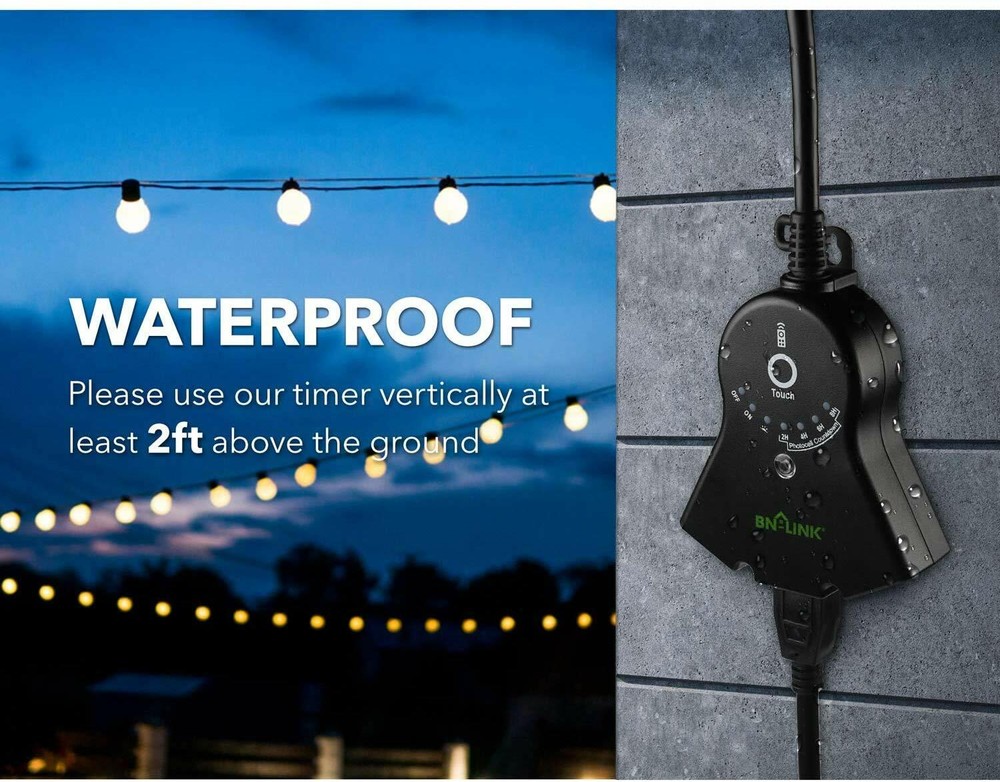 BN-LINK Outdoor Touch Sensor Countdown Timer Outlet With Photocell Light Sensor