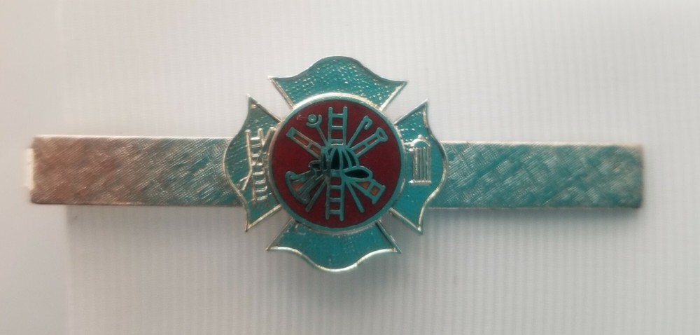 Tie Clasp 2.25 in long Fire Silver Maltese Scramble Angled Bugle FIREFIGHTER