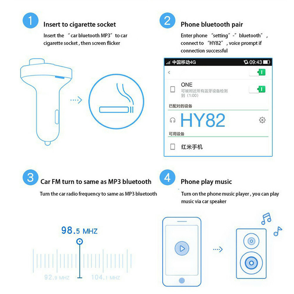 Wireless Bluetooth Handsfree Car Kit FM Transmitter MP3 Player Dual USB Charger