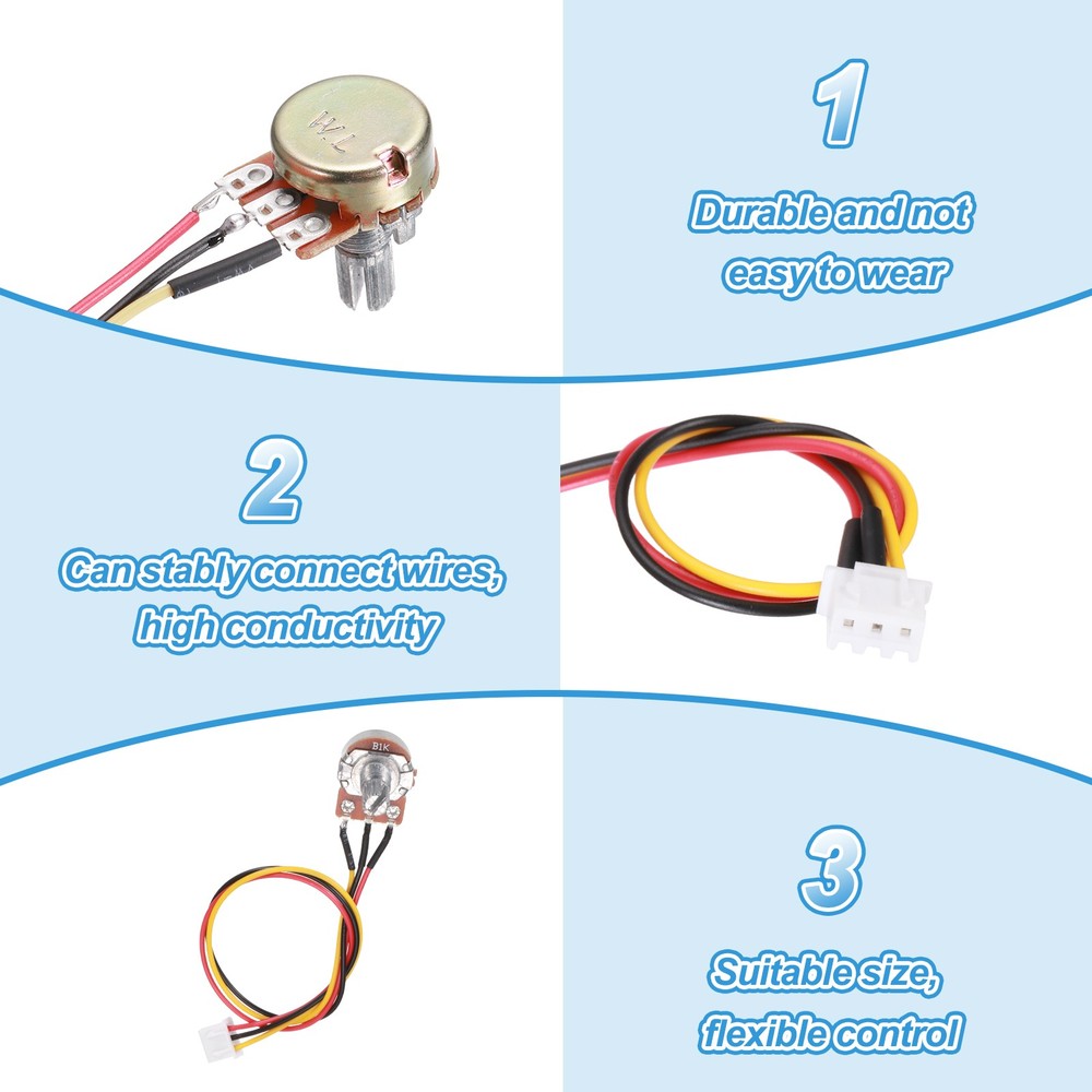 3Pcs WH-148 Potentiometer 3Pins B1K±20% Ohm Variable Resistor with 3 Knobs