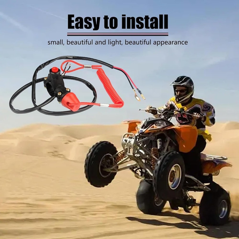 Motorcycle ATV Tether Lanyard Emergency Stop Motor Switch Push Button Universal 4861