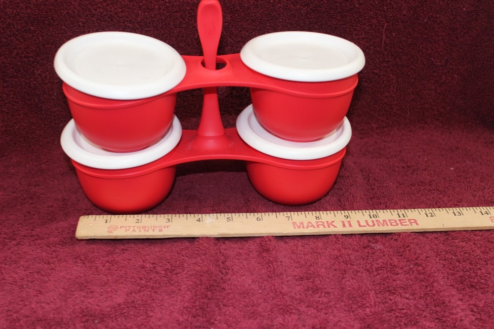 Tupperware Condiment Caddy Red with White Lids