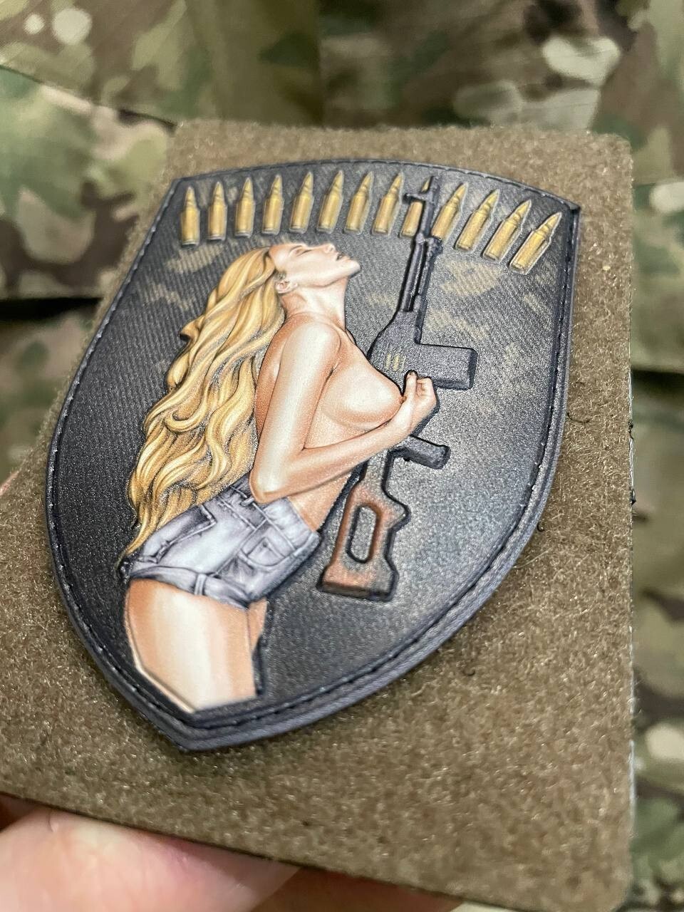 Morale Army Patch Nude Blonde Girl with AK Pixel Tactical Badge Hook PVC 3 D