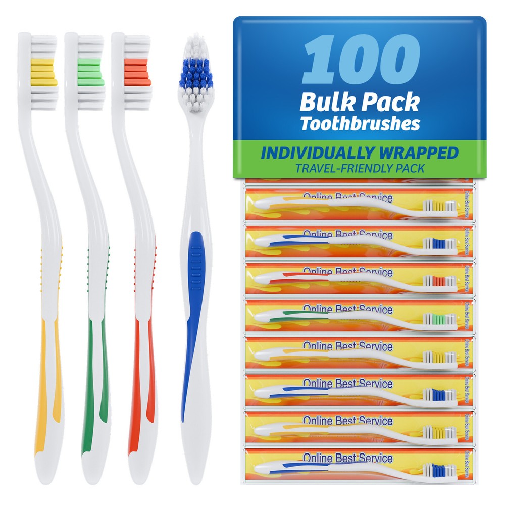 100 Pack Toothbrush Standard Classic Medium Soft Individually Wrapped