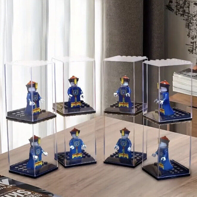 3Pcs Clear Black Base Display Case Box Suitable for Single Minifigures Stackable