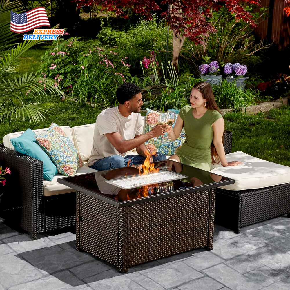 Rectangular Outdoor Gas Brown/Black Fire Table Multi Color
