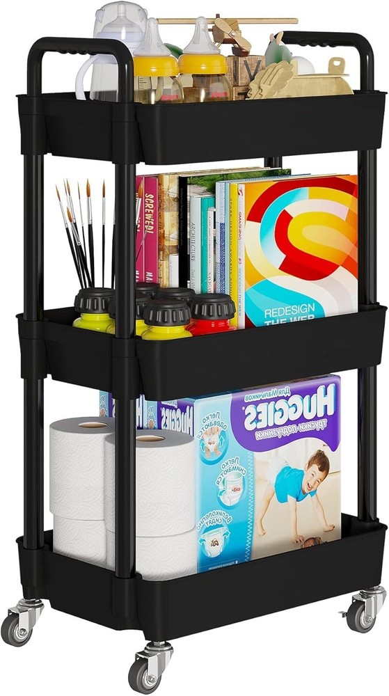 Sturdy and Lightweight 3-Tier Mobile Shelving Unit - Effortless Storage Solution