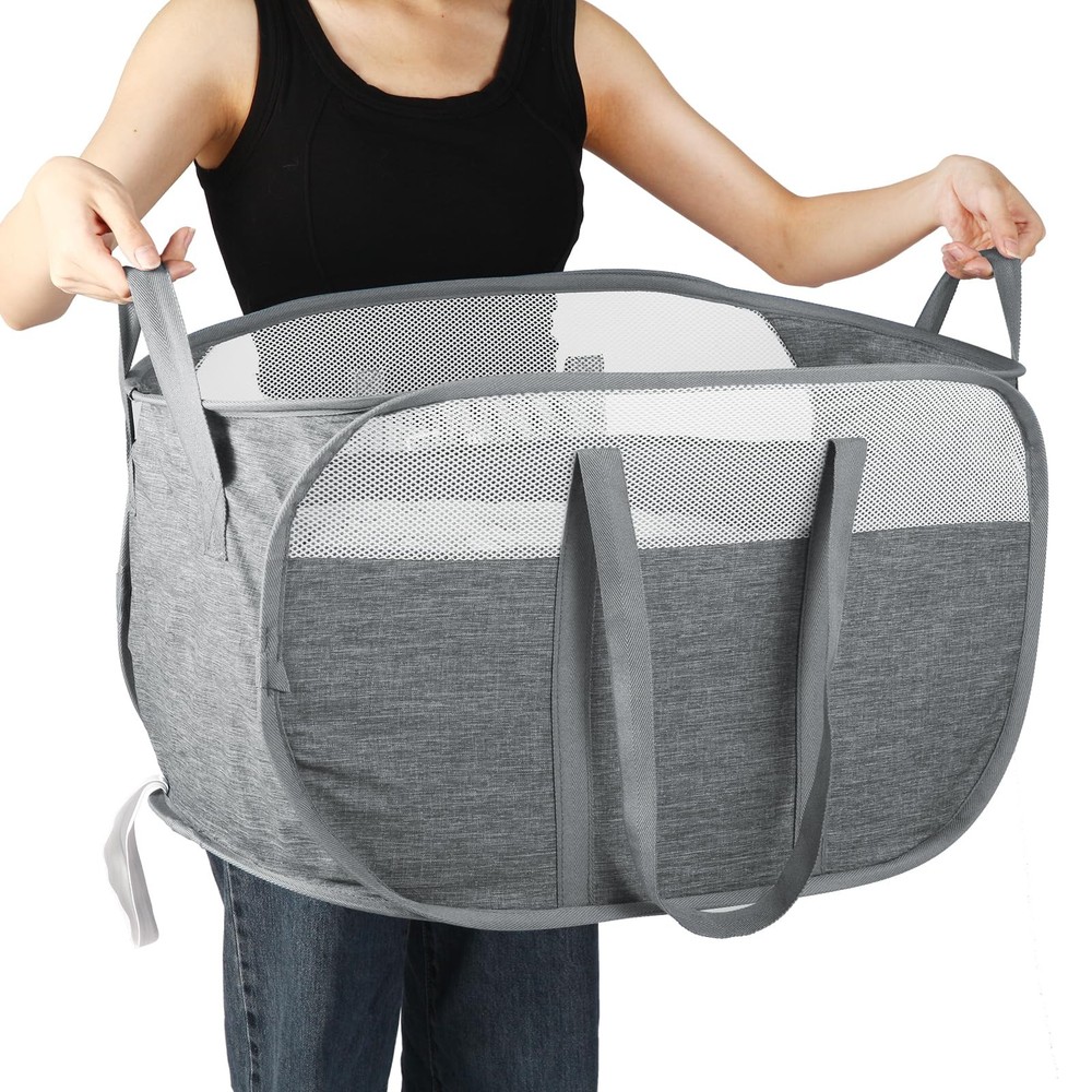 Collapsible Laundry Baskets, Tear Proof Pop Up Horizontal, Gray