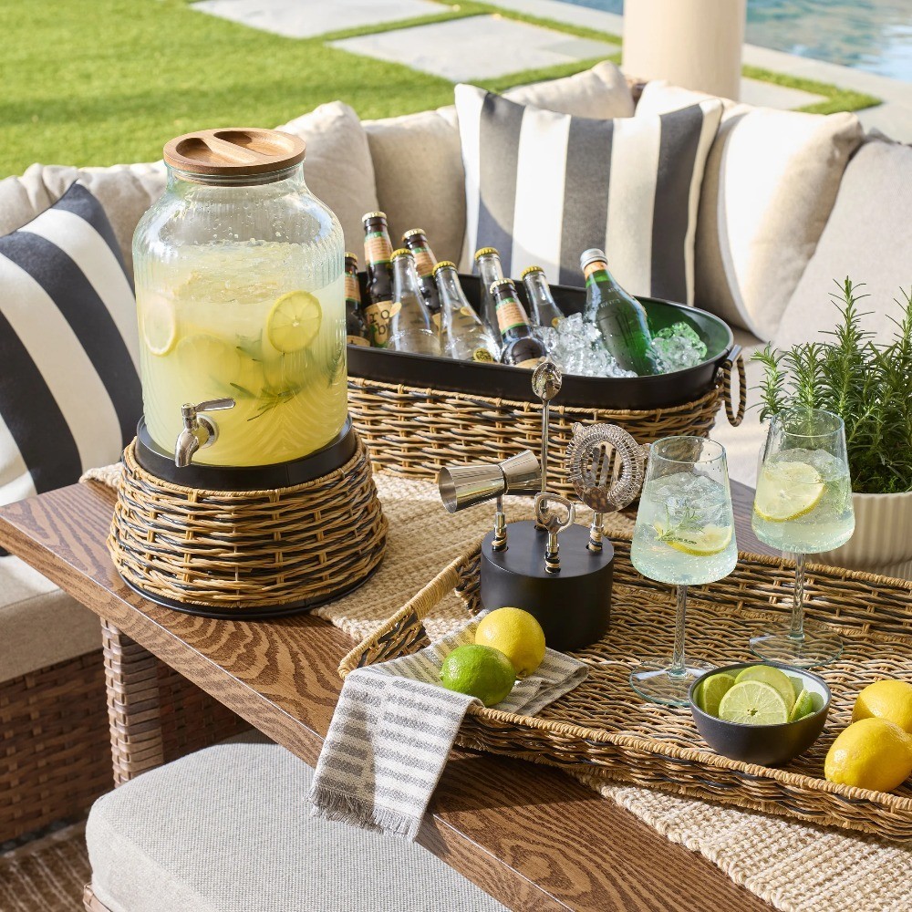 Rectangular Serving Tray Beige and Black Resin Rattan Weave Decorative Dining