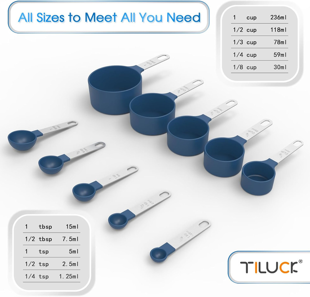 TILUCK Measuring Cups & Spoons Set, Stackable Cups and Spoons, Nesting Measure C