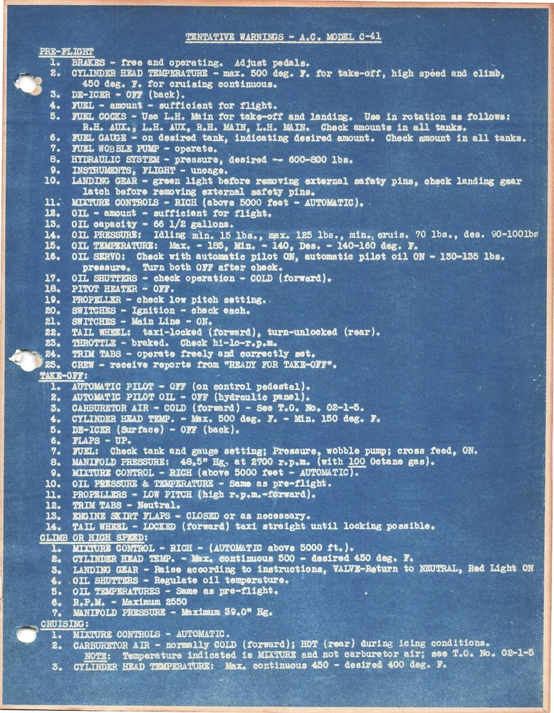 C-41 (DC-3) 1938 Aircraft Operating Instructions Flight Manual - CD