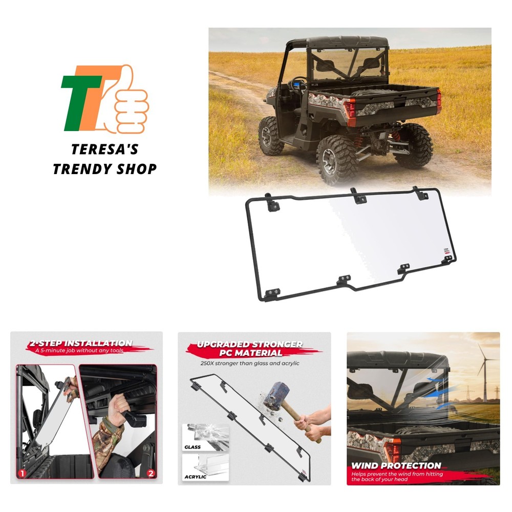 Hard Coated Rear Window, Pre-installed Back Windshield Compatible with Polari...