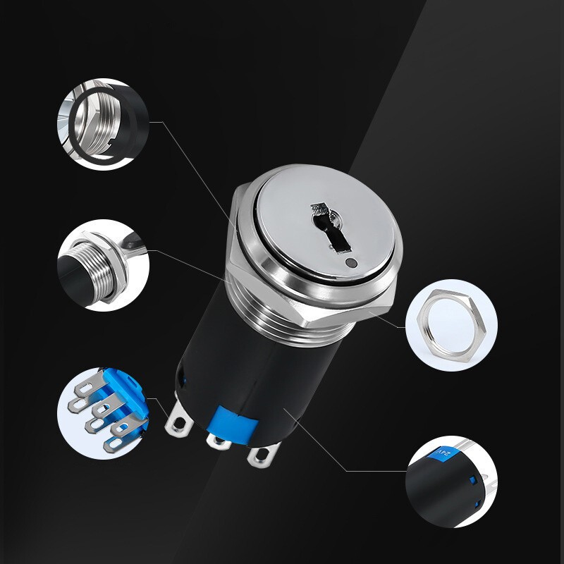 16mm Rotary Key Switch Latching 2/3 Position Selector Security Lock ON/OFF 5A