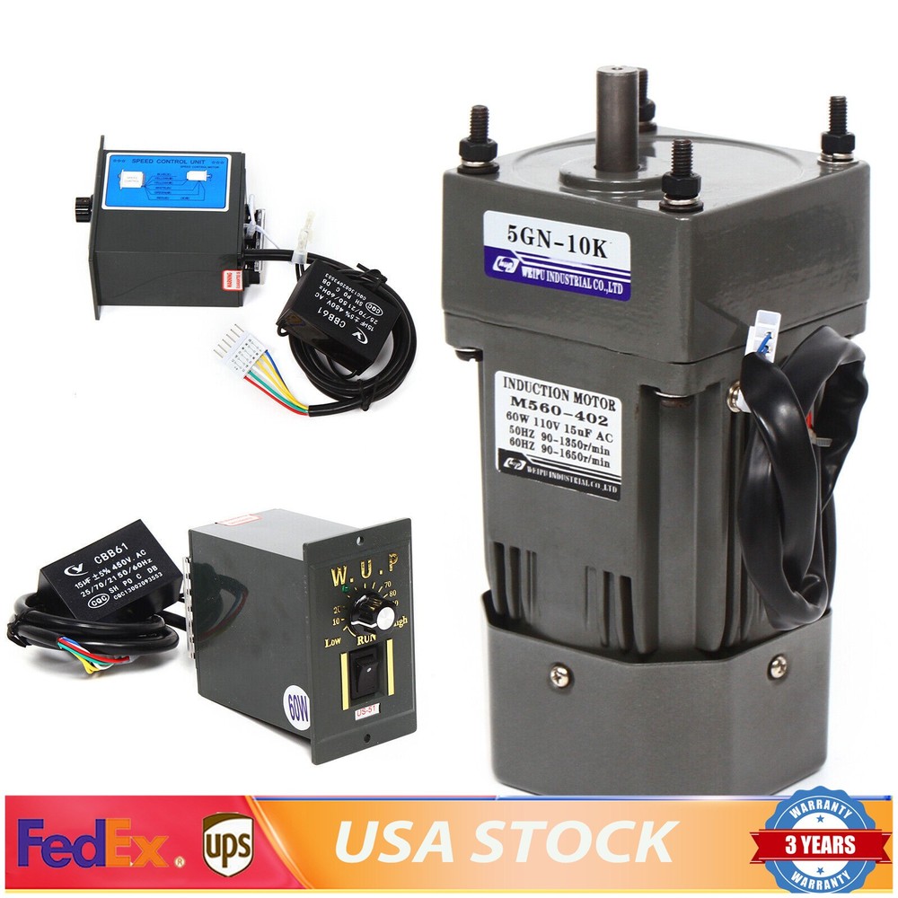 110V 60W AC Gear Motor Variable Speed Reversible Motor Reduction Controller 1:10