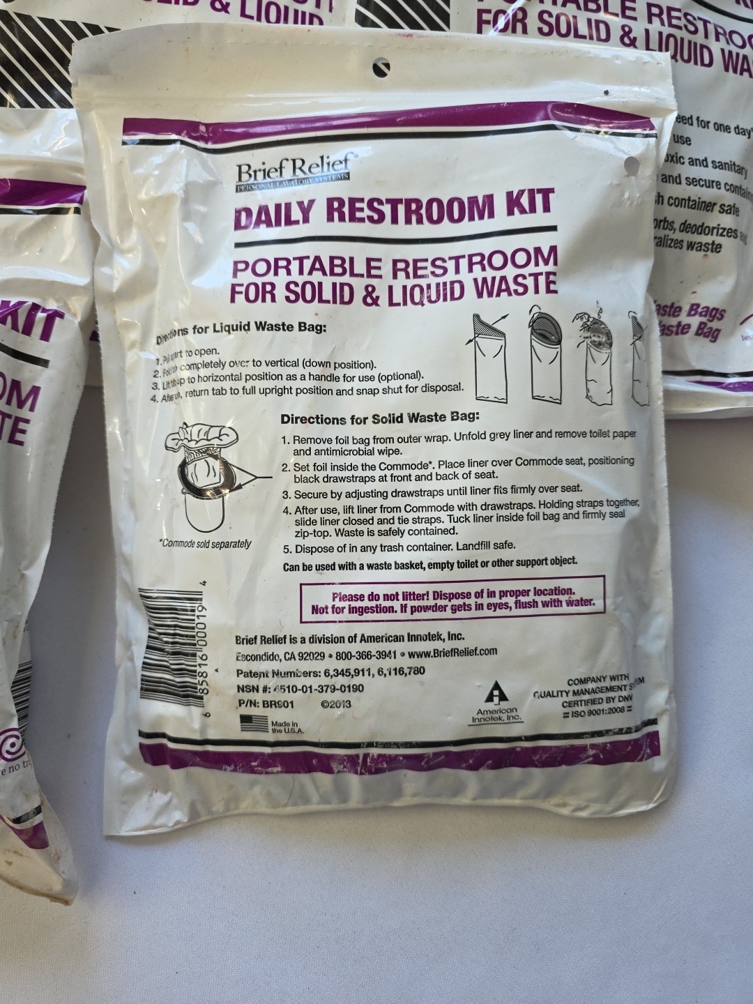 5 Brief Relief Daily Restroom Kits Portable Toilet For Solid & Liquid Waste