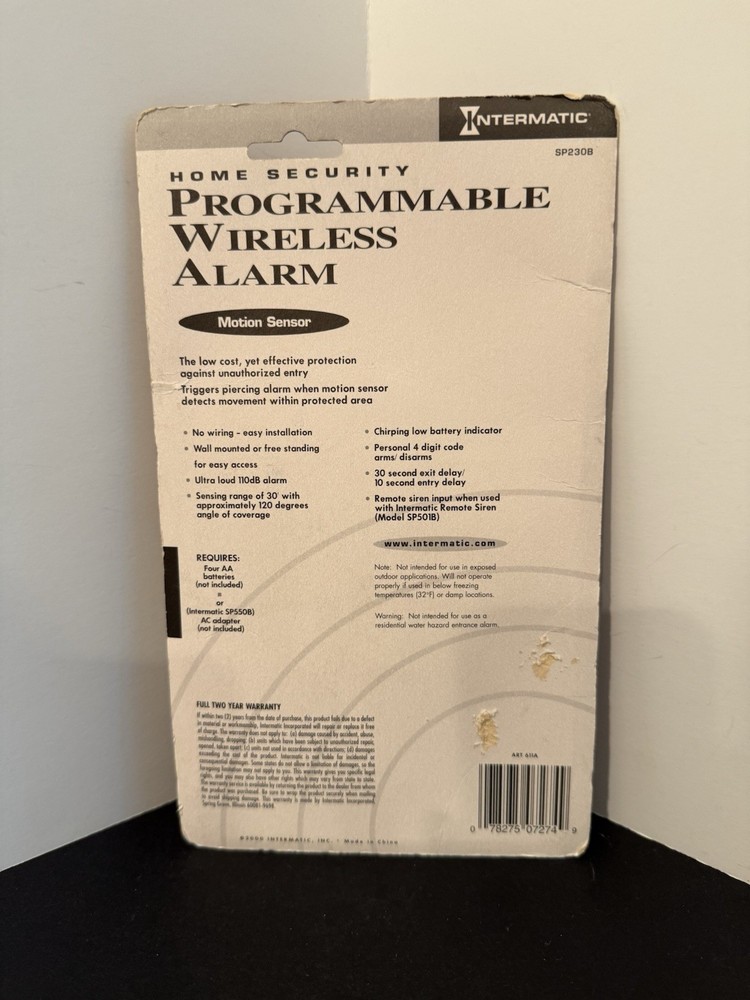 Intermatic Home Security Programmable Wireless Alarm w/Motion Sensor White NEW