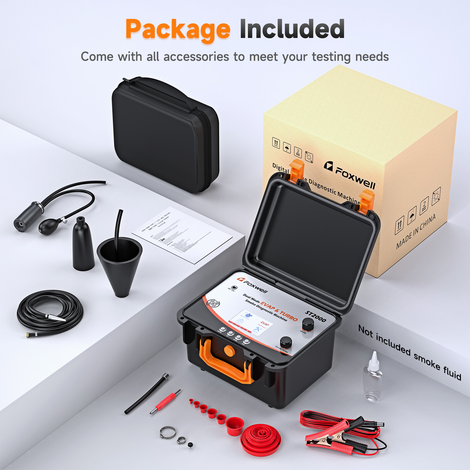 FOXWELL ST2000 Auto EVAP Turbo Leak Detector Smoke Machine with 4" LCD Screen