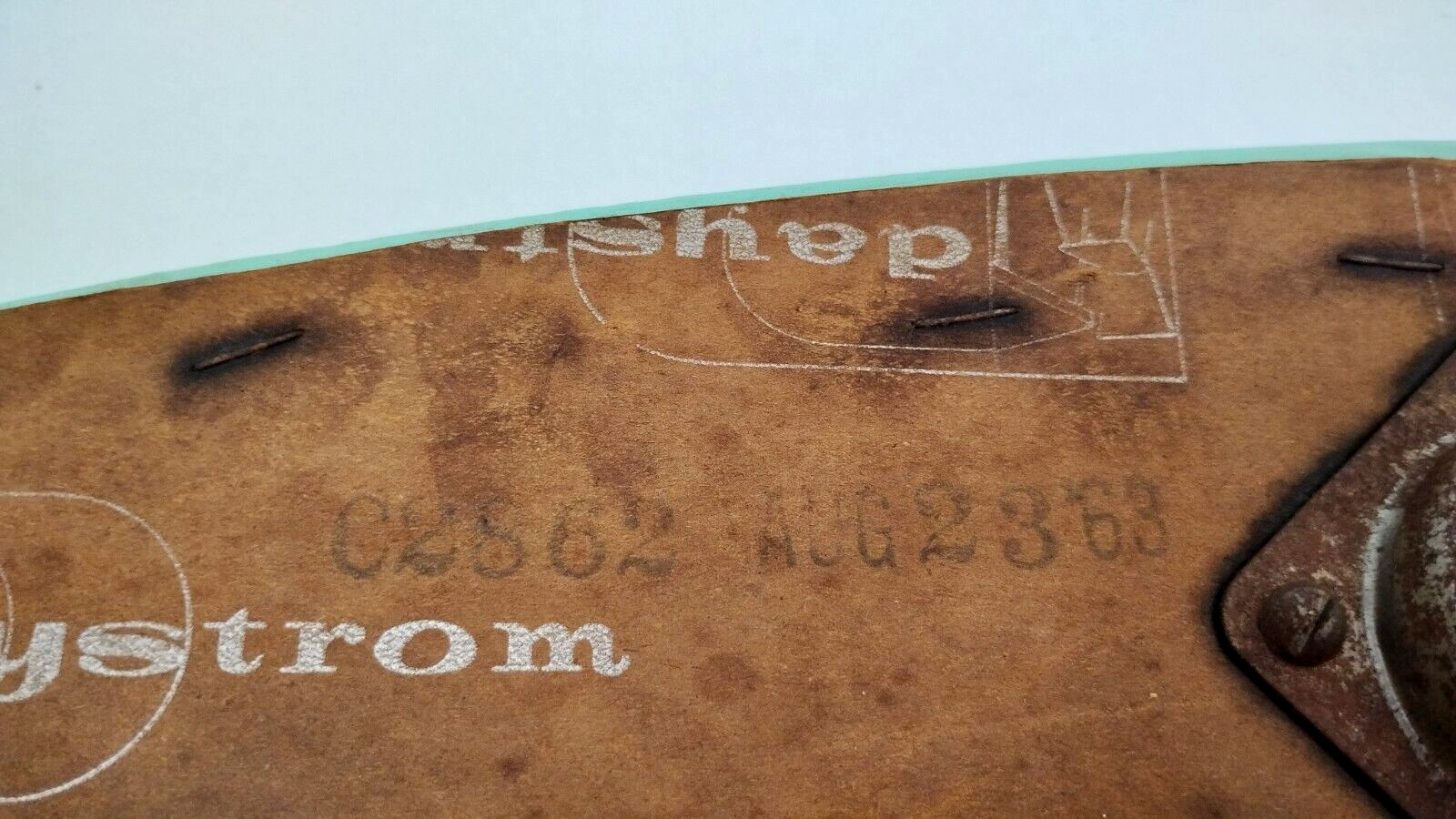 1963 Daystrom Atomic MCM Aqua Blue Vinyl Foot Stool 14" Tapered Peg Leg Gold Tip