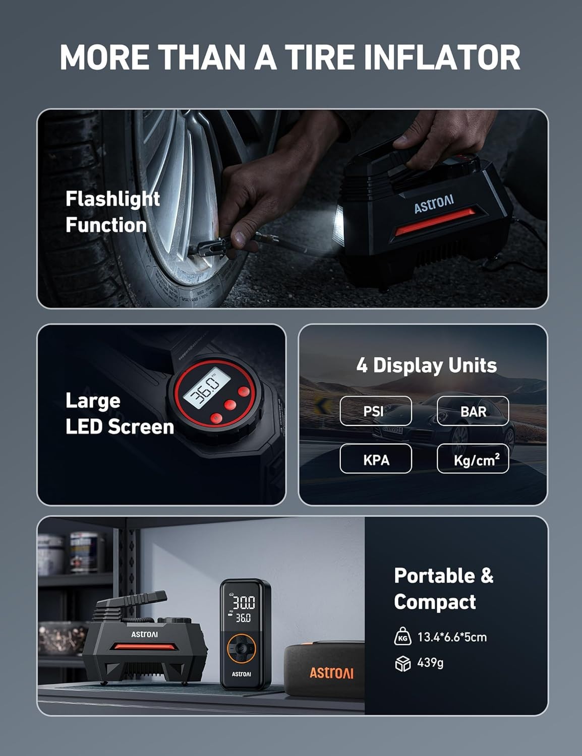 RED AstroAI Tire Inflator Portable Air Compressor Air Pump for Car Tires NEW